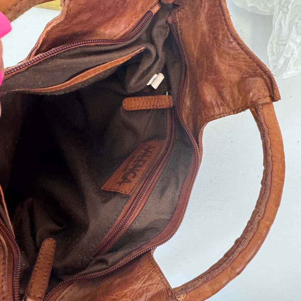 Vilenca Holland Woven Leather Crossbody Bag Cognac Brown Top Handle Tote - Picture 12 of 16
